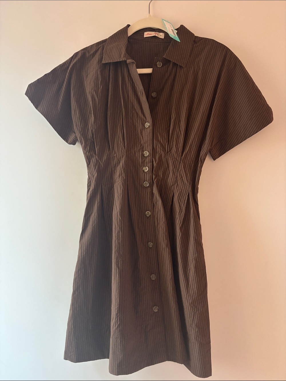 Marine Layer Brown Pinstripe Button-Down Shirt Dress